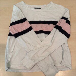 Abercrombie & Fitch White w/ Pink & Navy Striped Long Sleeve Top Size Medium
